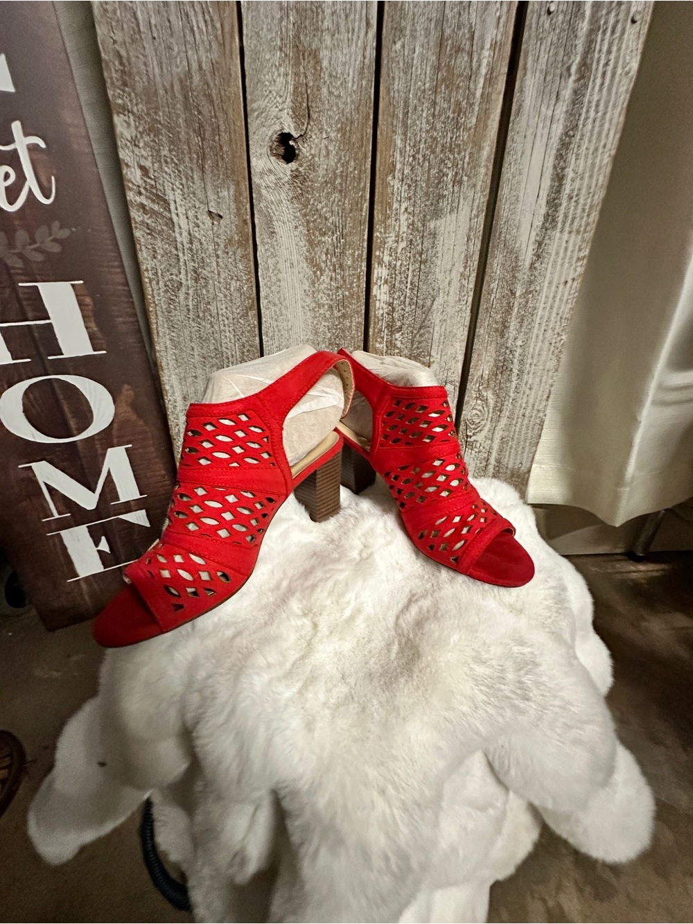 Liz Claiborne Red Cutout Block Heel Sandals - Womens